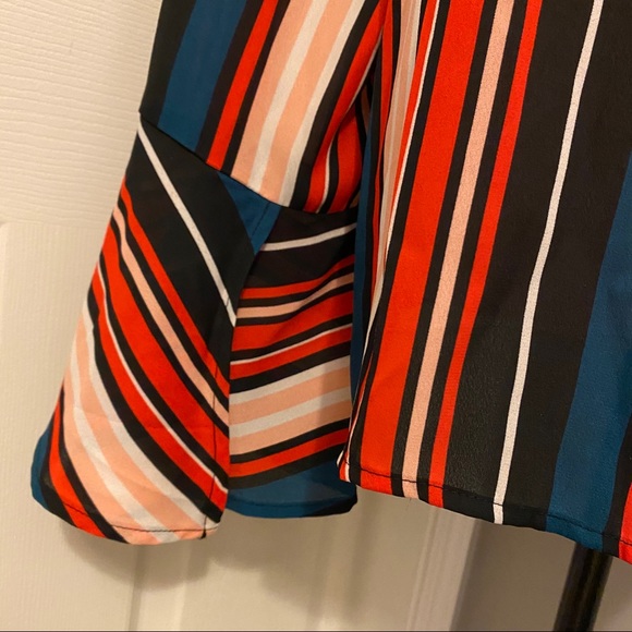 “C” Vibrant Striped Flare Cuff Long Sleeved Blouse - Picture 4 of 9